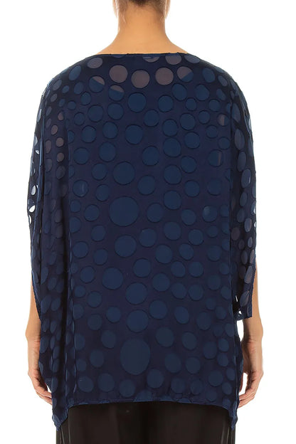 Blouse en soie Velours dévoré bleu royal, effet bouillonné