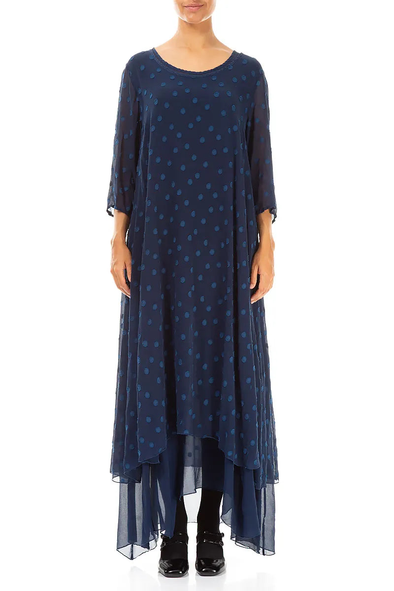 Royal Blue Dotty Silk Maxi Dress 1
