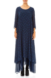 Royal Blue Dotty Silk Maxi Dress 1