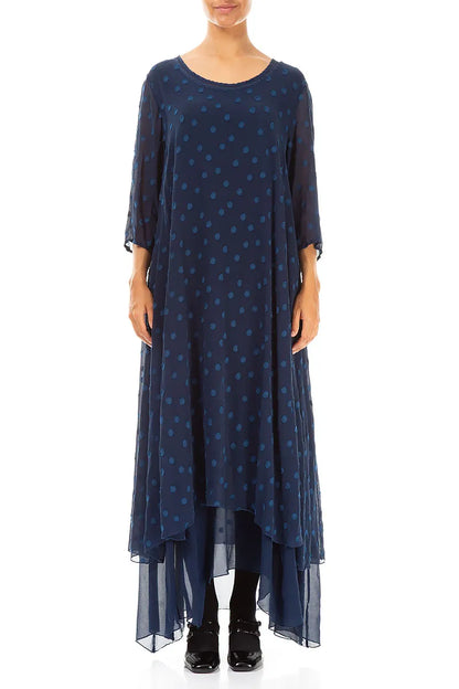 Royal Blue Dotty Silk Maxi Dress 1