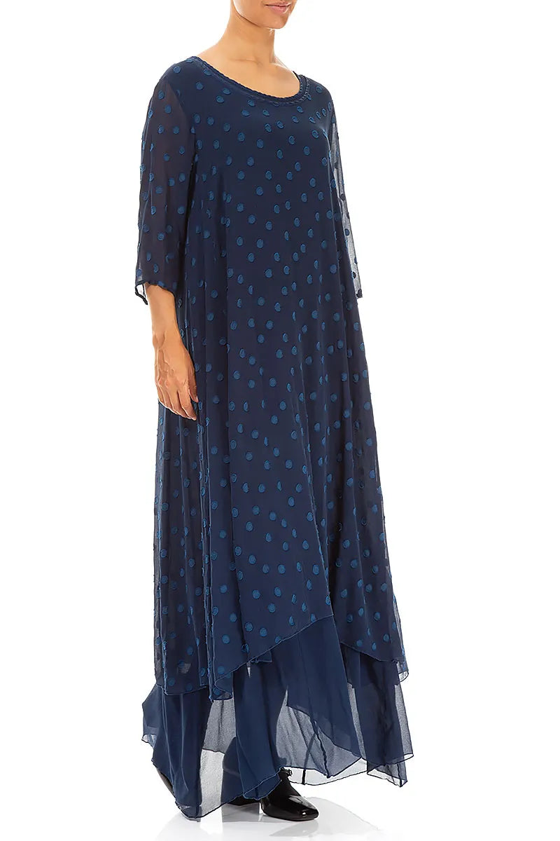 Royal Blue Dotty Silk Maxi Dress 3