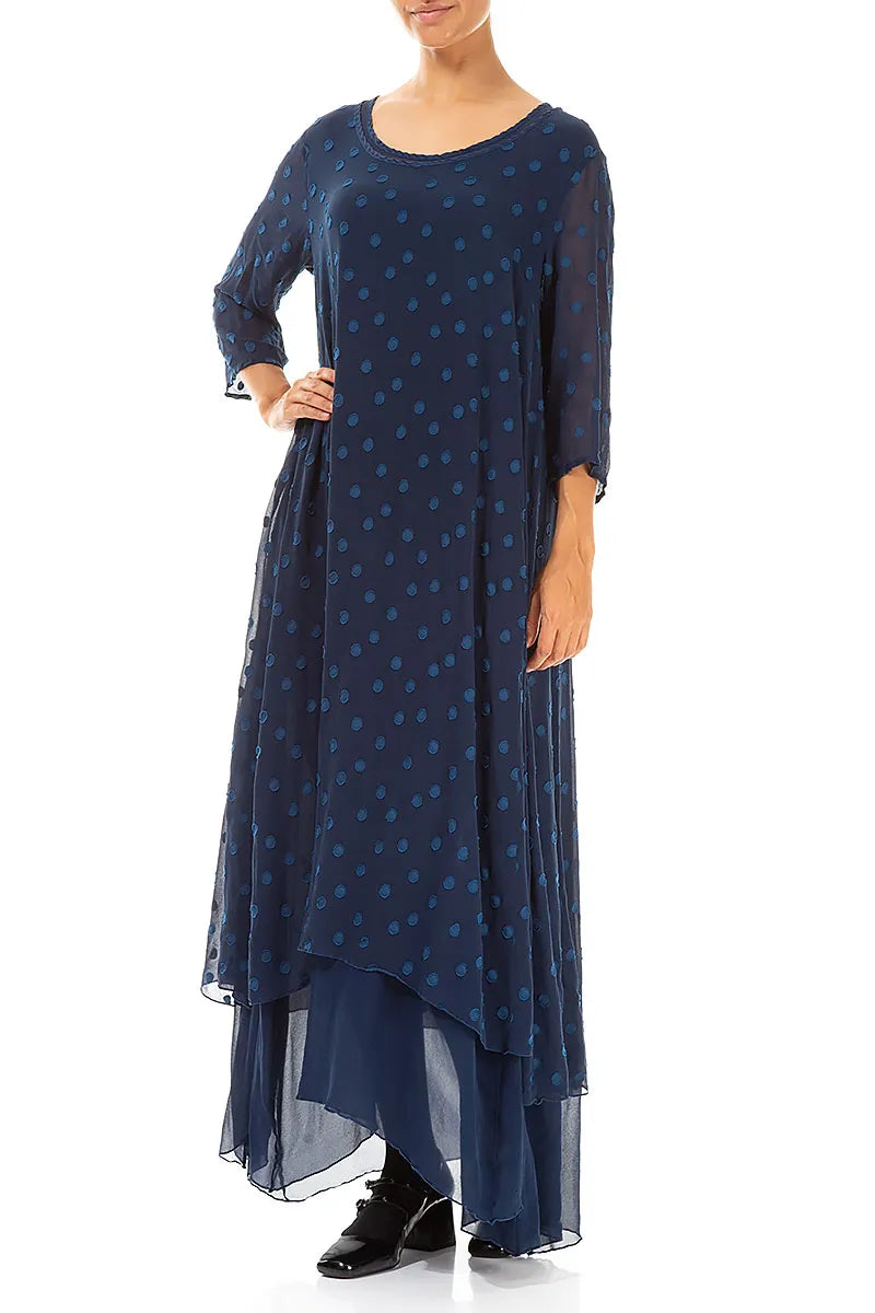 Royal Blue Dotty Silk Maxi Dress 4