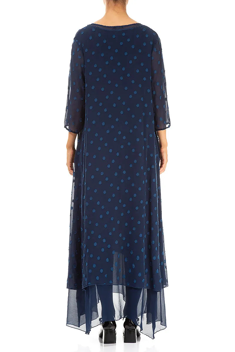 Royal Blue Dotty Silk Maxi Dress 2