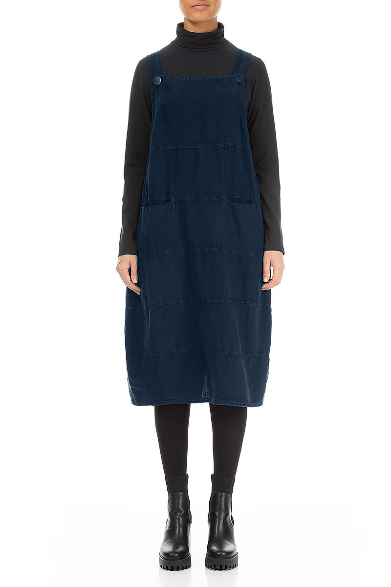 Royal Blue Linen Dungaree Dress 1