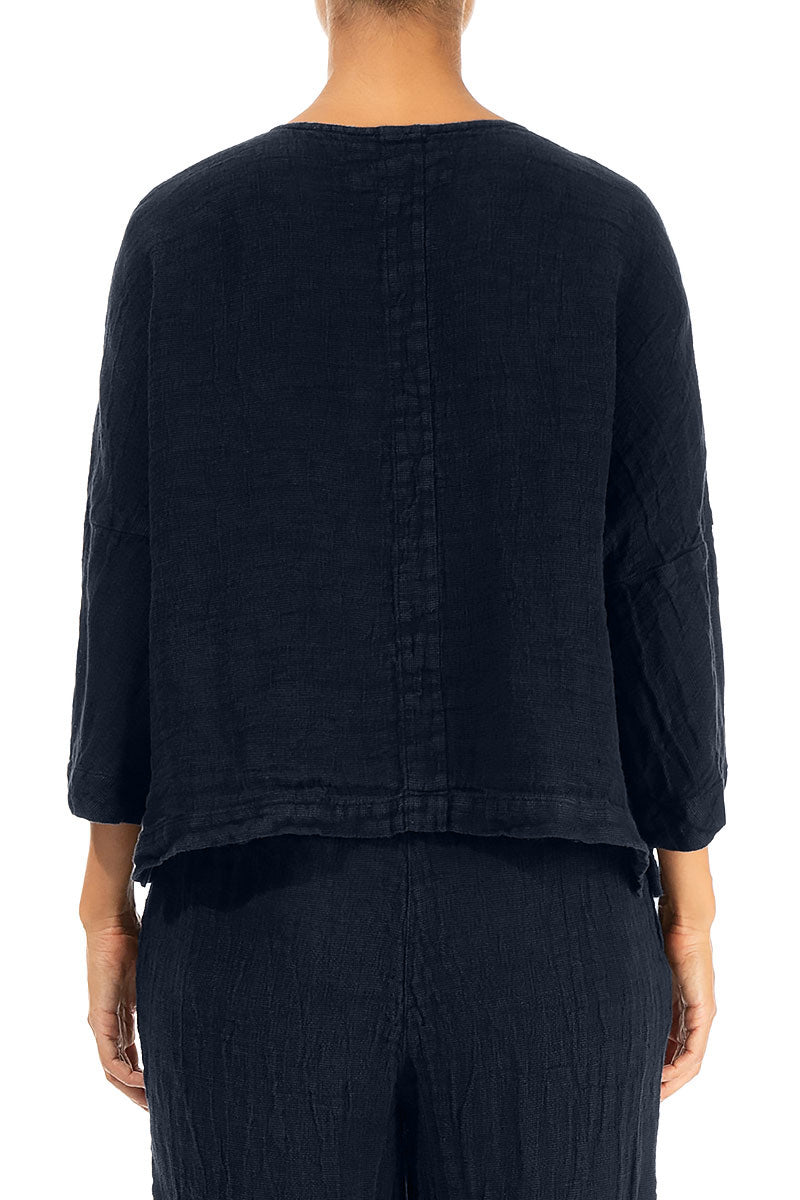Royal Blue Mélange Linen Jacket Blouse 2