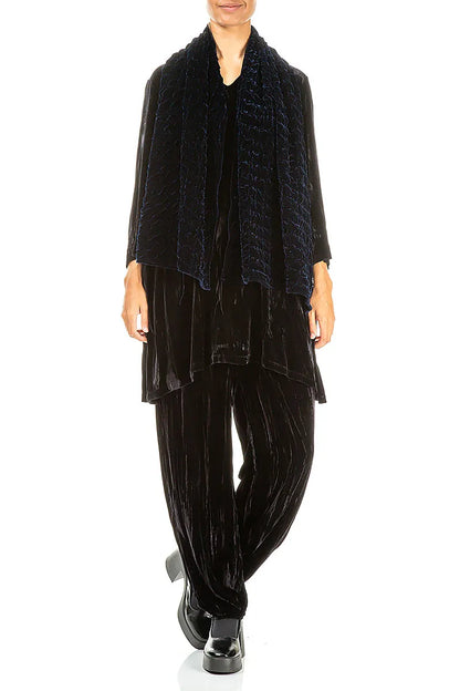 Royal Blue Pleated Silk Velvet Scarf