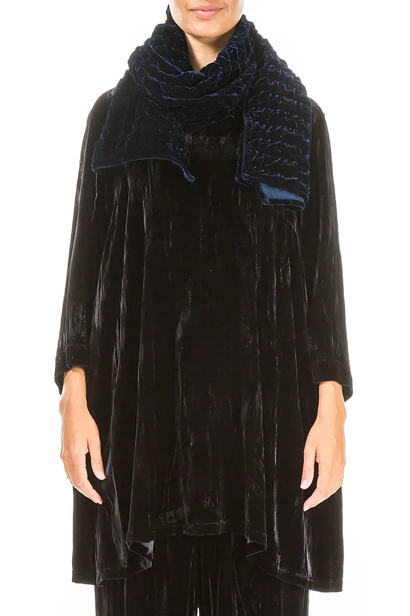 Royal Blue Pleated Silk Velvet Scarf