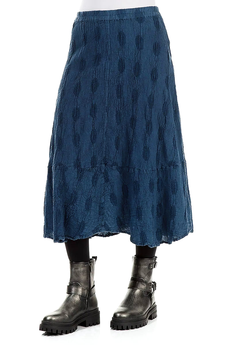 Royal Blue Textured Bubbles Linen Skirt 3