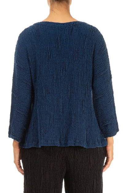 Royal Blue Textured Silk Linen Blouse