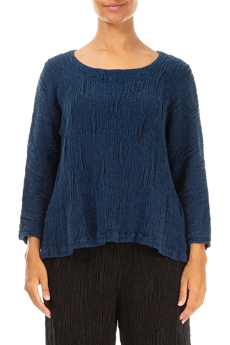 Royal Blue Textured Silk Linen Blouse