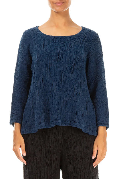 Royal Blue Textured Silk Linen Blouse
