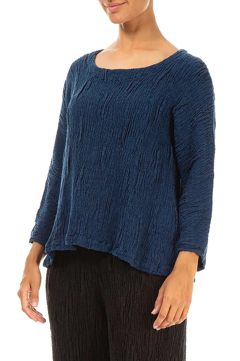 Royal Blue Textured Silk Linen Blouse