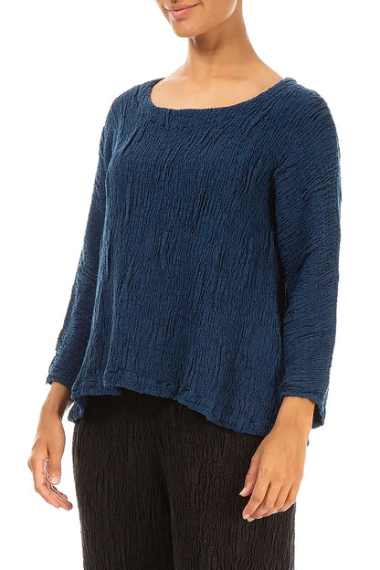 Royal Blue Textured Silk Linen Blouse