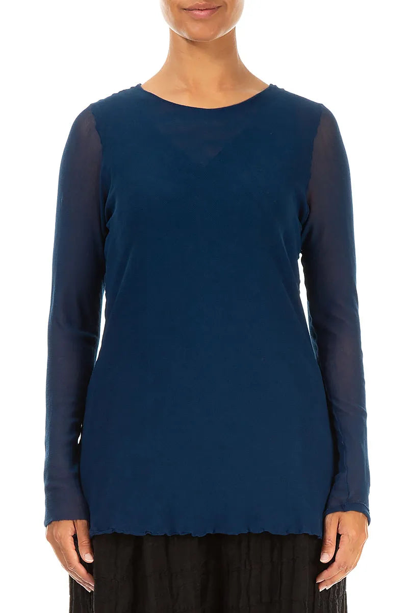 Royal Blue Mesh Soft Cotton Blouse 1