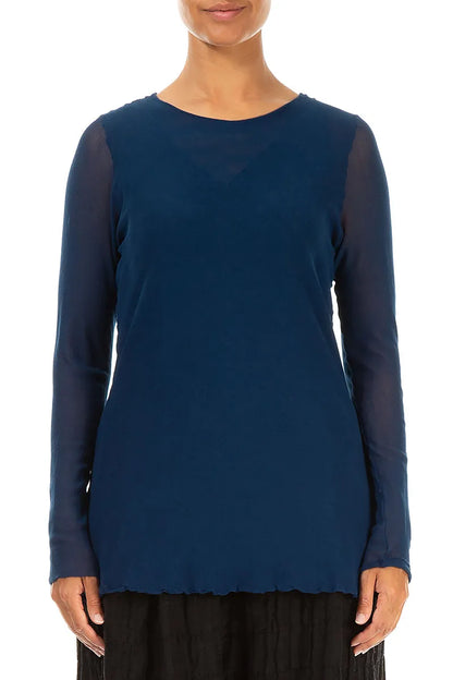Royal Blue Mesh Soft Cotton Blouse 1