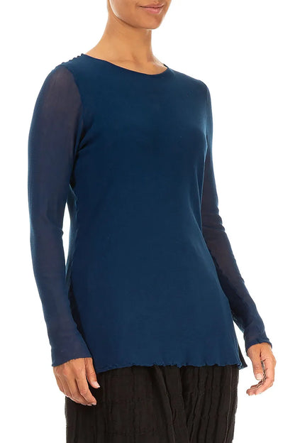 Royal Blue Mesh Soft Cotton Blouse 3