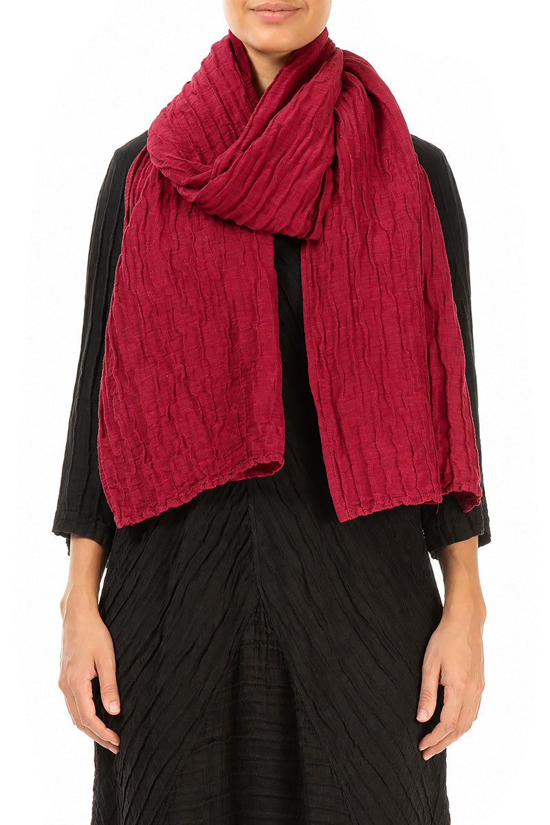 Ruby Crinkled Silk Linen Scarf 1