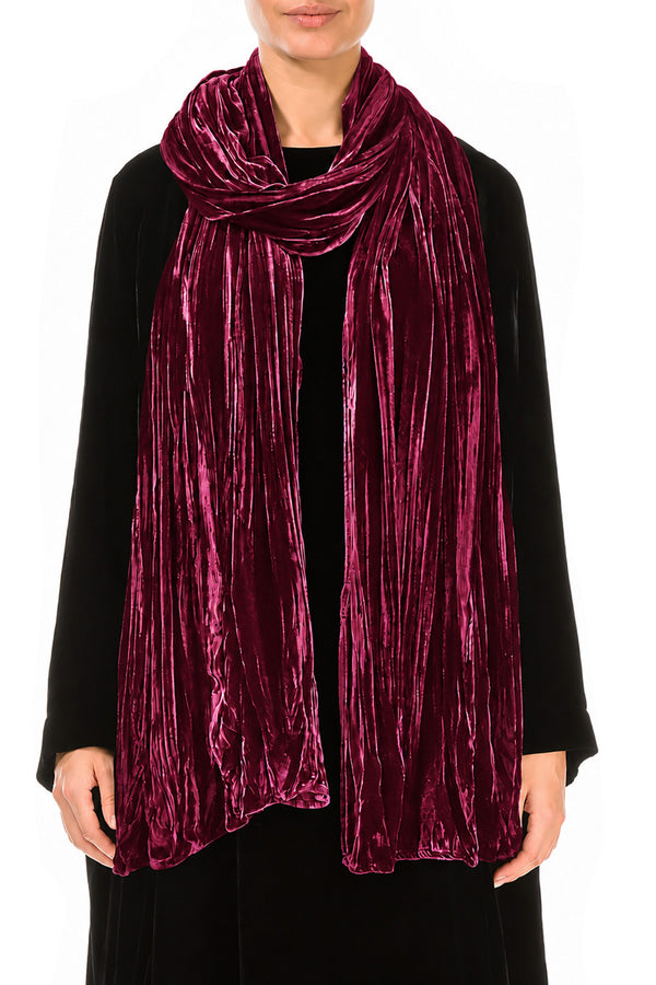 Ruby Crumpled Silk Velvet Scarf 1