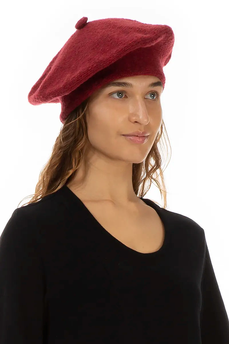 Ruby Red Knitted Wool Beret