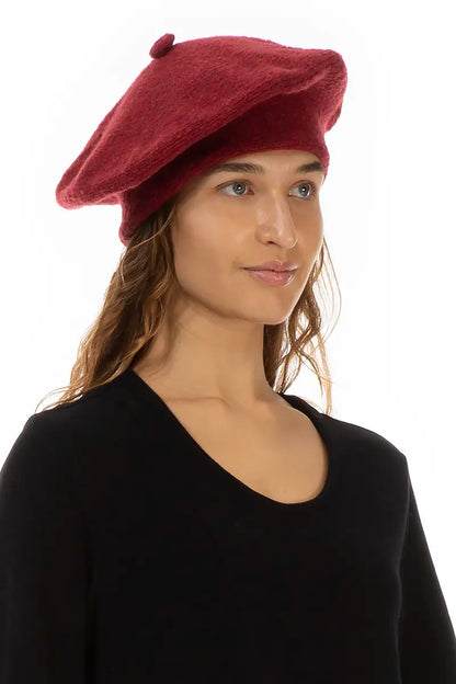 Ruby Red Knitted Wool Beret