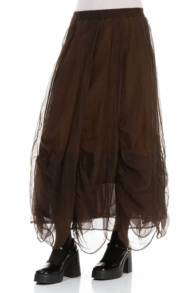 Ruched Aged Copper Silk Chiffon Skirt 3