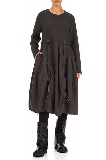 Ruched Charcoal French Terry Cotton Dress