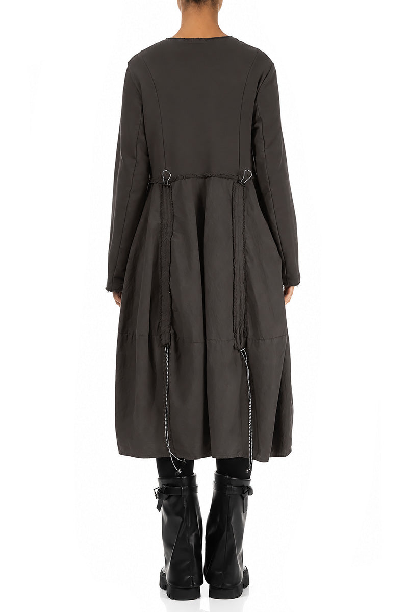 Ruched Charcoal French Terry Cotton Dress
