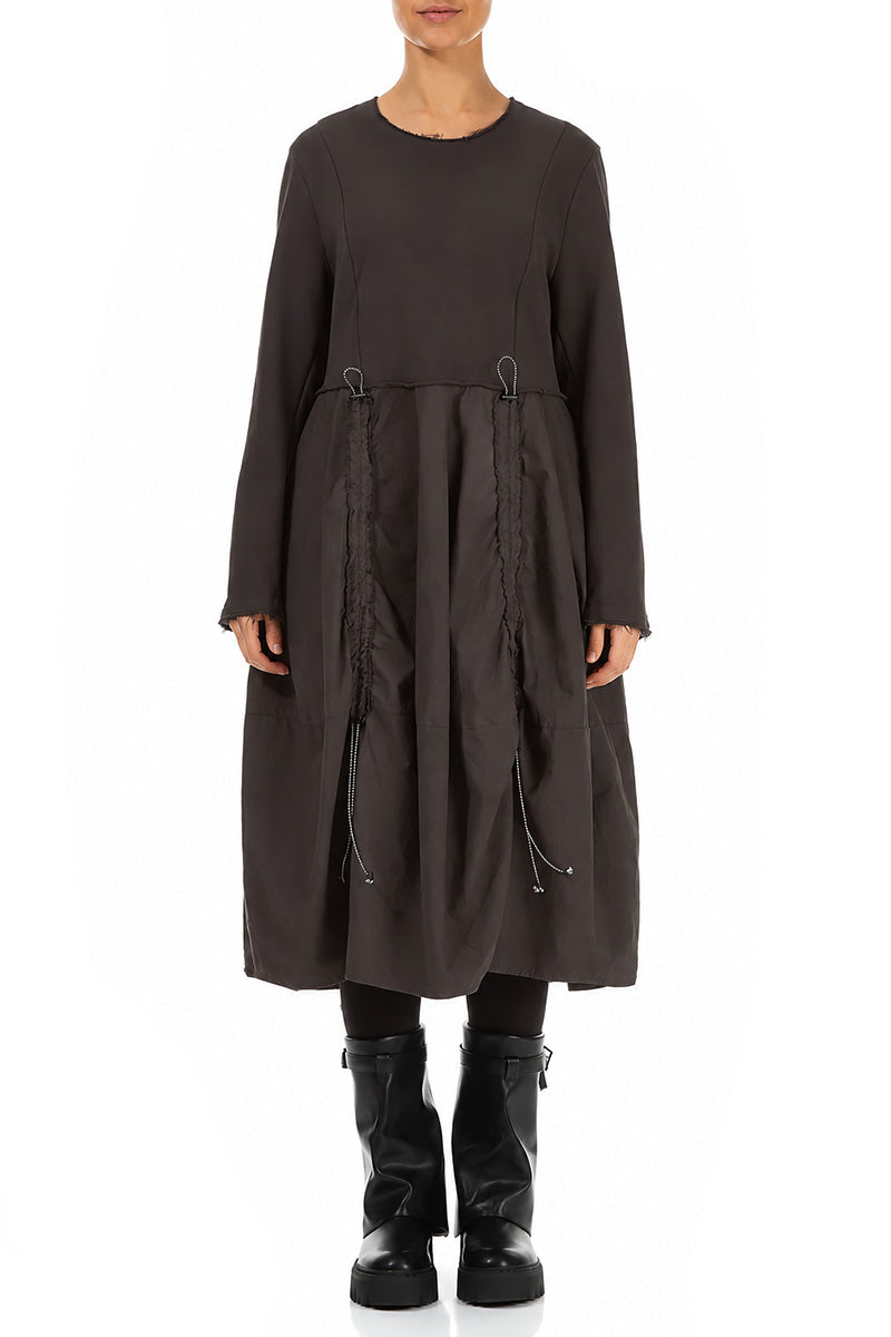 Ruched Charcoal French Terry Cotton Dress