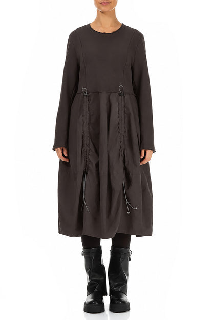 Ruched Charcoal French Terry Cotton Dress