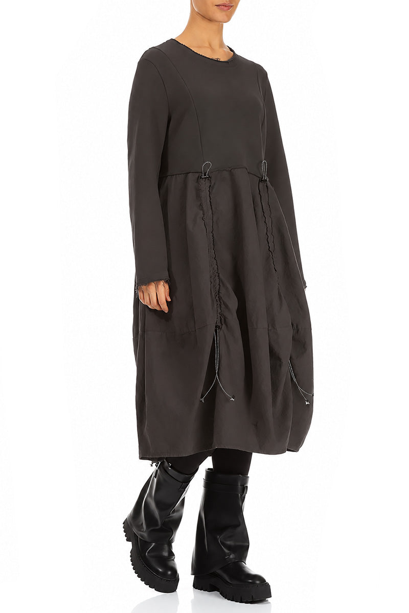 Ruched Charcoal French Terry Cotton Dress