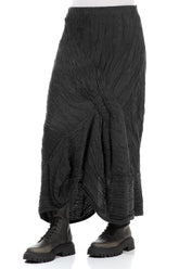 Ruched Crinkled Black Silk Linen Skirt 3