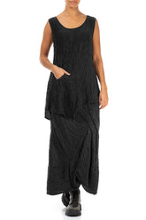 Ruched Crinkled Black Silk Linen Skirt 4