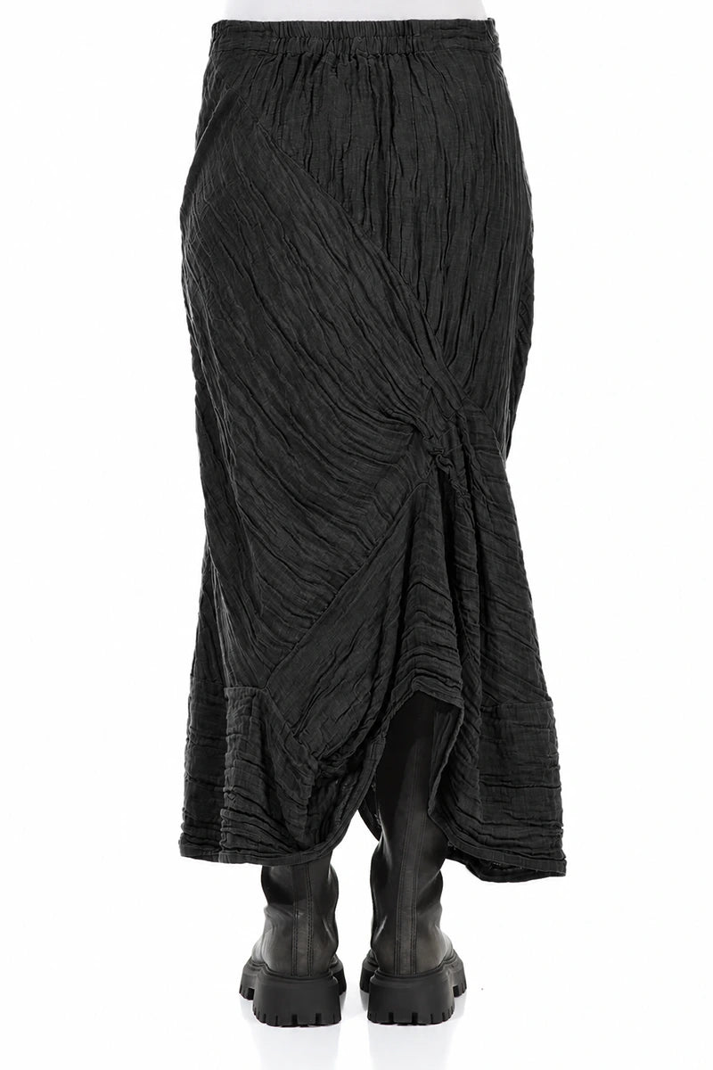 Ruched Crinkled Charcoal Silk Linen Skirt 2