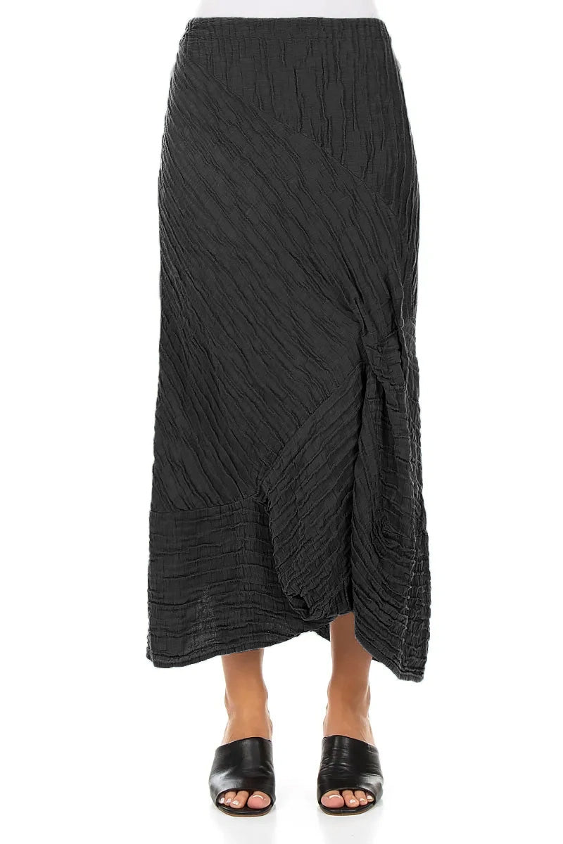 Ruched Crinkled Black Silk Linen Skirt 1