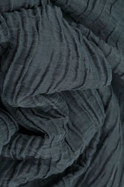 Ruched Crinkled Graphite Silk Linen Skirt
