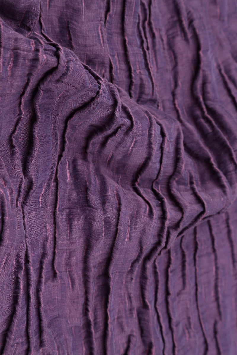 Ruched Crinkled Purple Silk Linen Skirt