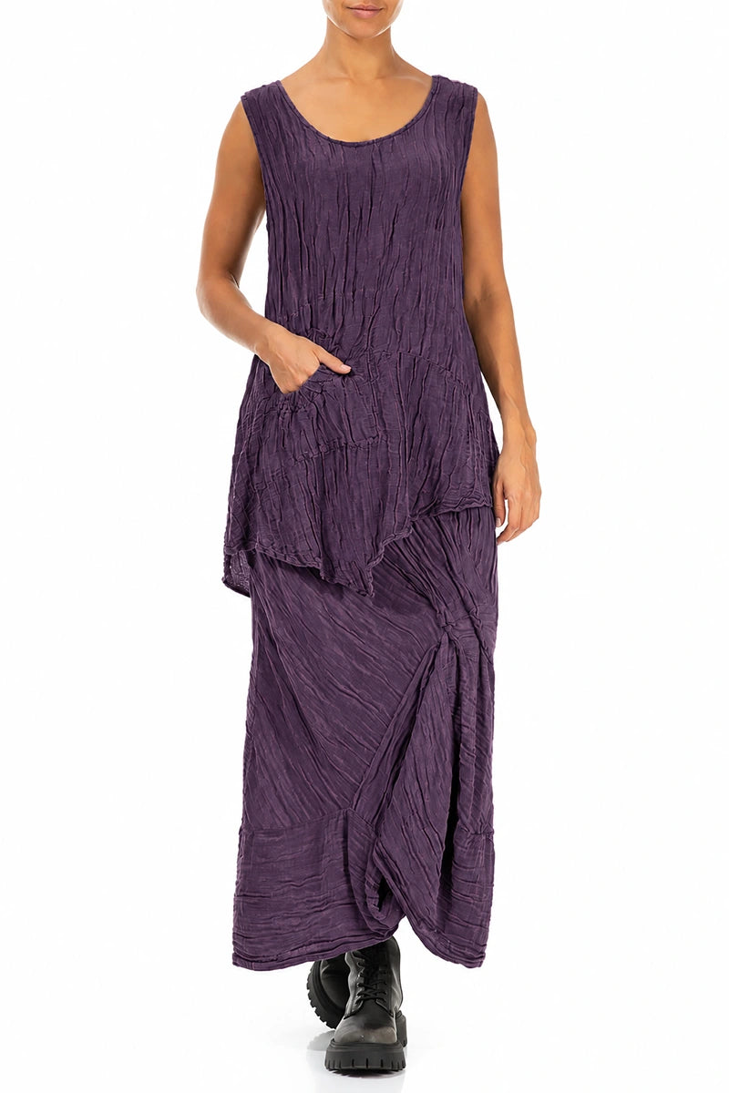 Ruched Crinkled Purple Silk Linen Skirt
