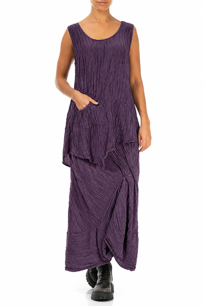 Ruched Crinkled Purple Silk Linen Skirt