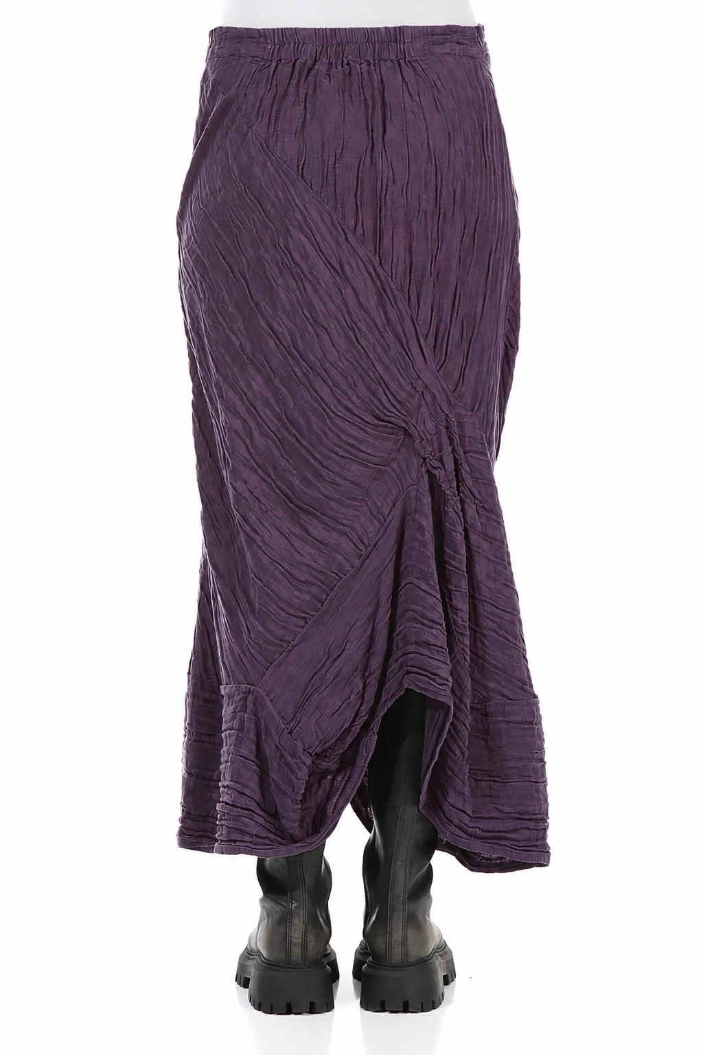 Ruched Crinkled Purple Silk Linen Skirt