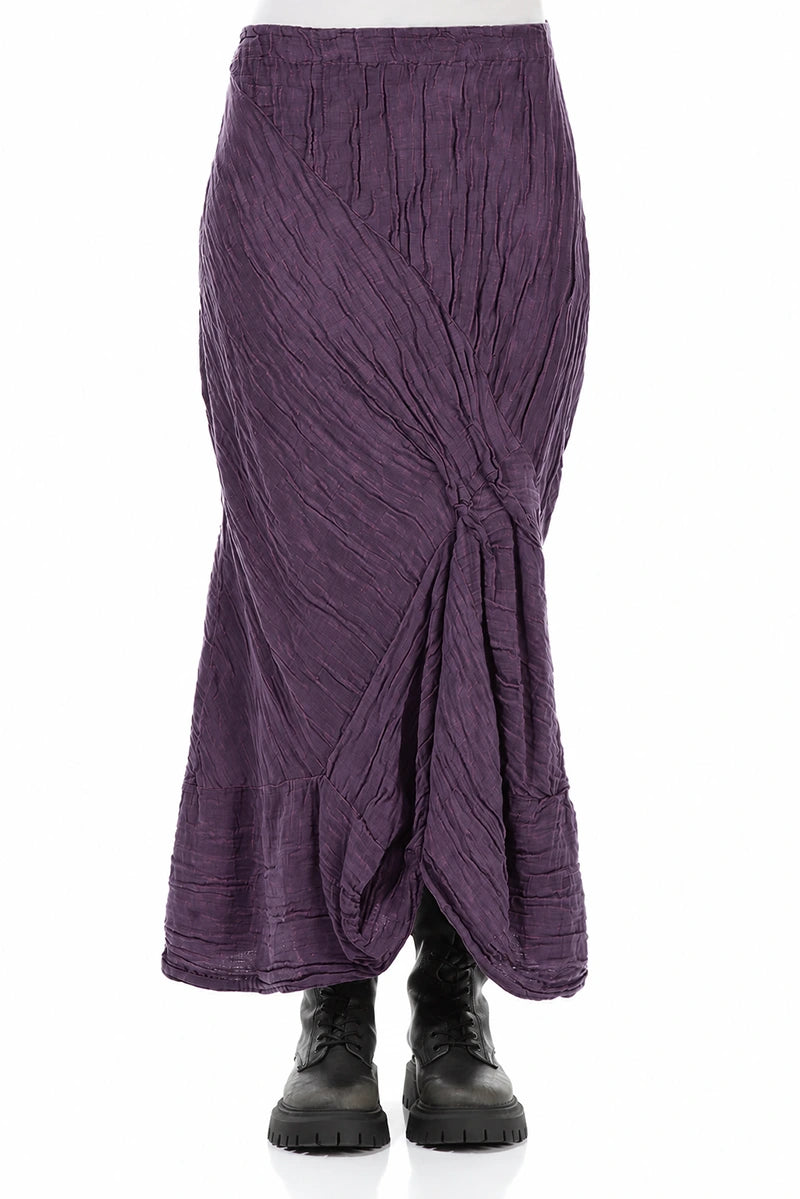 Ruched Crinkled Purple Silk Linen Skirt