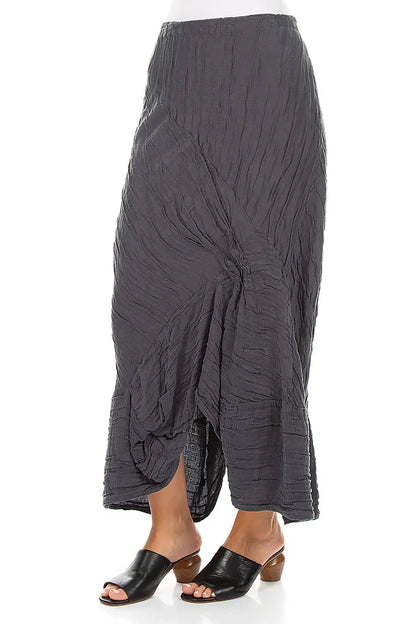 Ruched Crinkled Violet Silk Linen Skirt