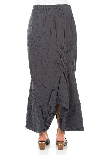 Ruched Crinkled Violet Silk Linen Skirt