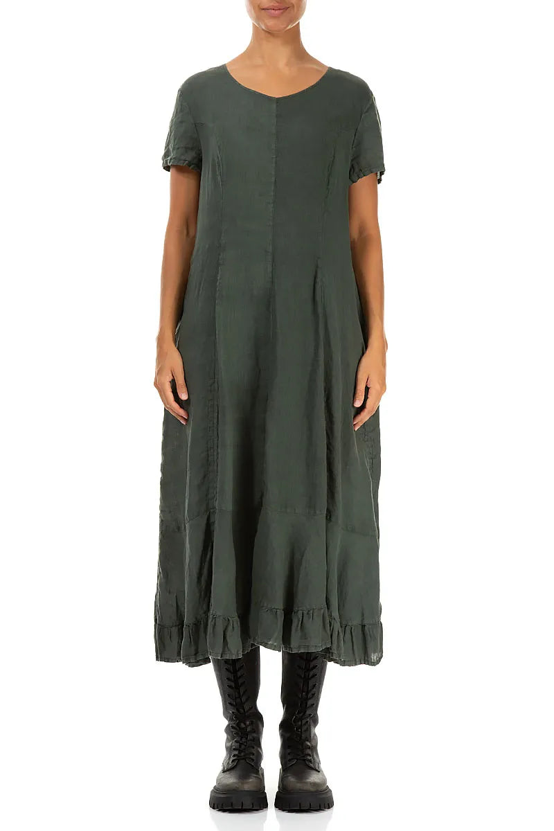 Ruched Forest Mist Linen Dress