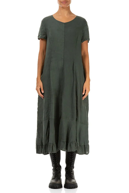 Gerüschtes Forest Mist Leinenkleid