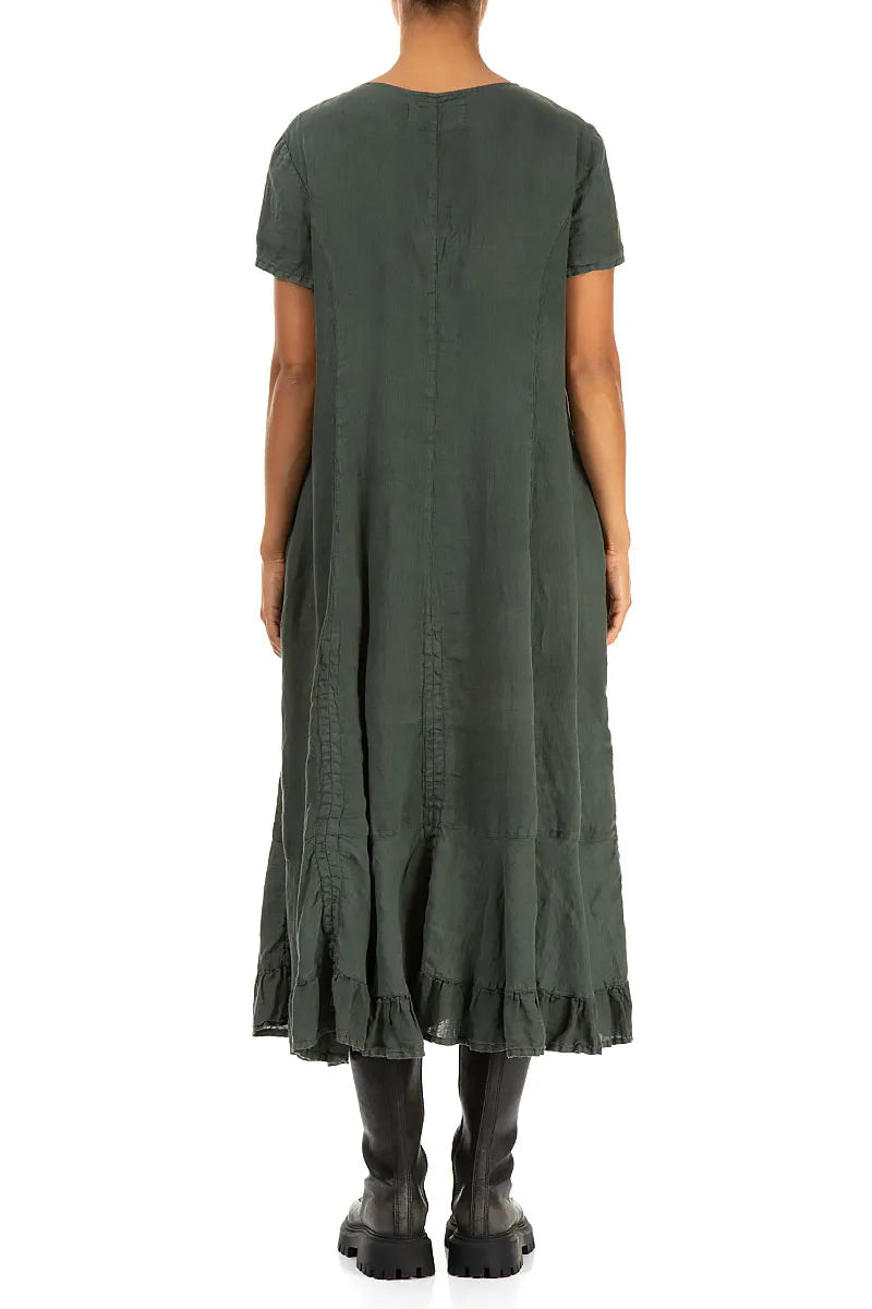 Ruched Forest Mist Linen Dress