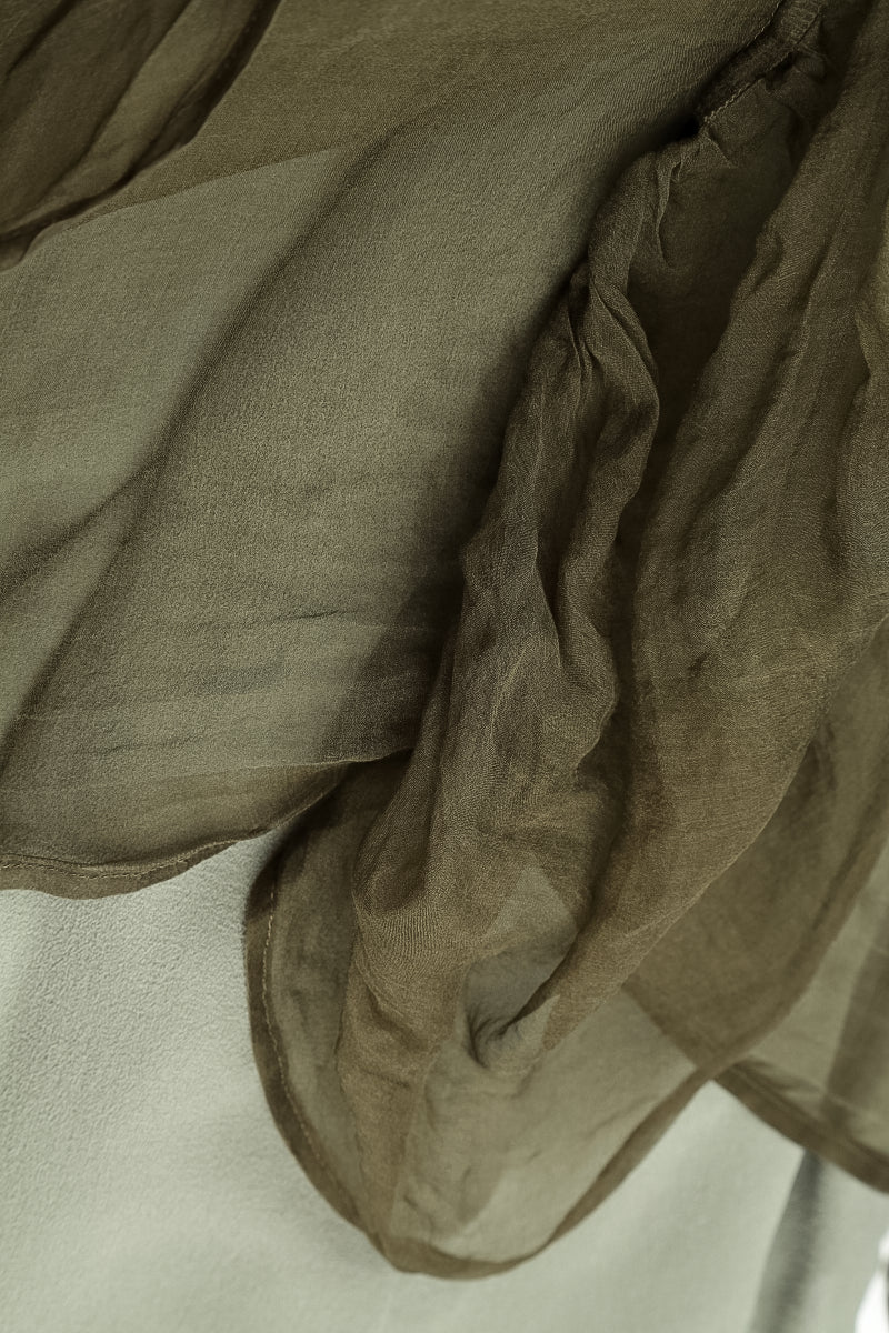 Ruched Forest Mist Silk Chiffon Skirt