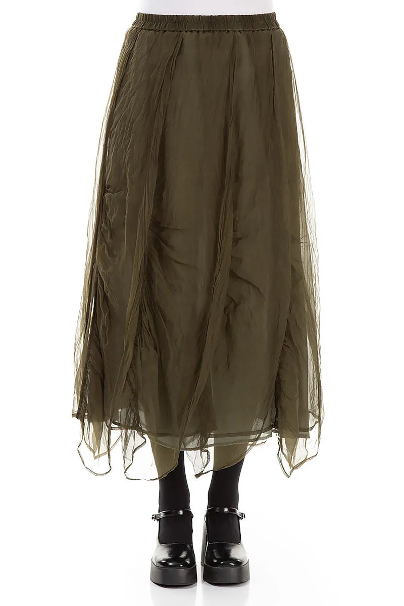 Ruched Forest Mist Silk Chiffon Skirt