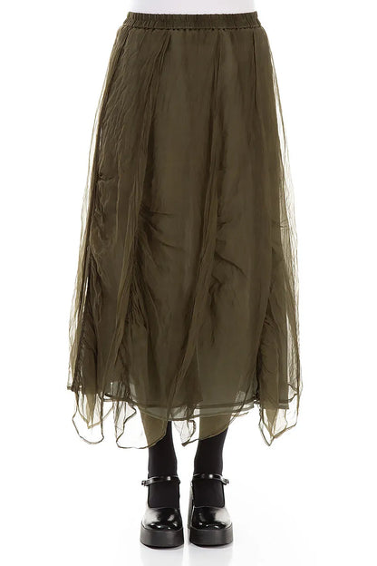 Ruched Forest Mist Silk Chiffon Skirt