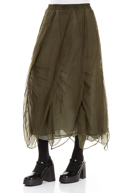 Ruched Forest Mist Silk Chiffon Skirt