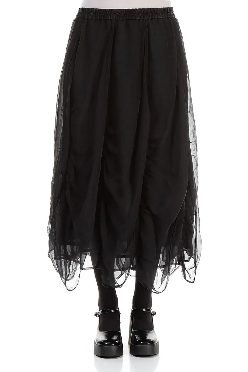 Ruched Graphite Blue Silk Chiffon Skirt 1